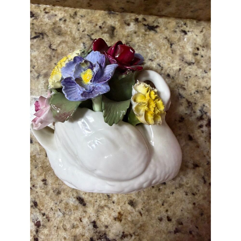 Vintage Aynsley Swan Basket Floral Hand Painted Fine Bone China England